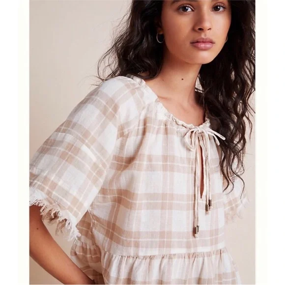 Anthropologie Pilcro The Bette Babydoll Short Sleeve Linen/Cotton Blend Blouse - Picture 2 of 11